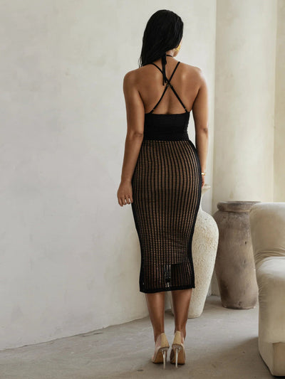 Bare Back Hollow Out Knitted Skirt Set