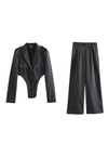 Bodysuit Style Blazer & Wide Leg Pants Coord Set