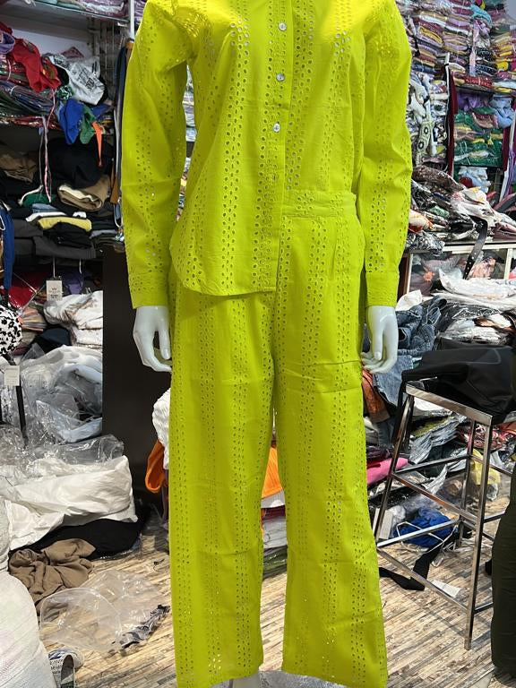 Chikan Shirt Top & Pants Coord Set