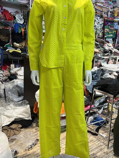 Chikan Shirt Top & Pants Coord Set