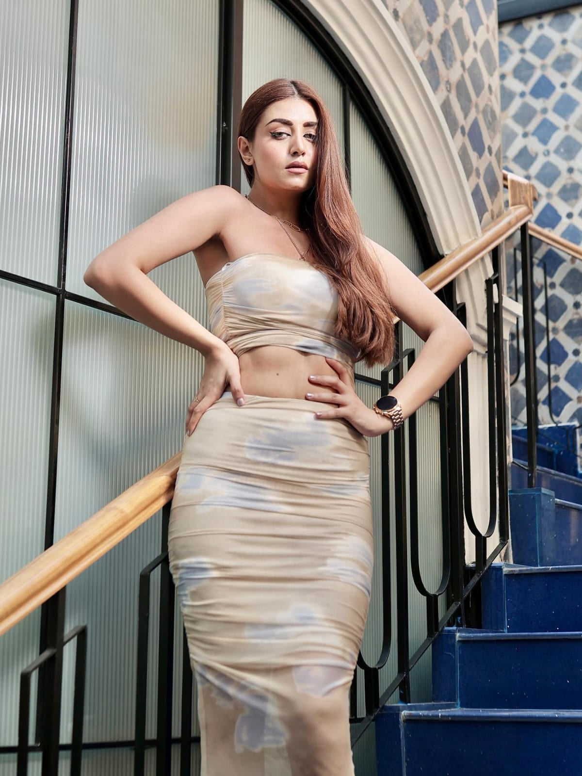 Tie Dye Print Mesh Tube Top & Skirt Coord Set