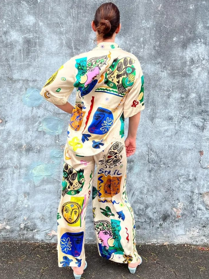 Abstract Print Shirt & Pants Co-ord Set