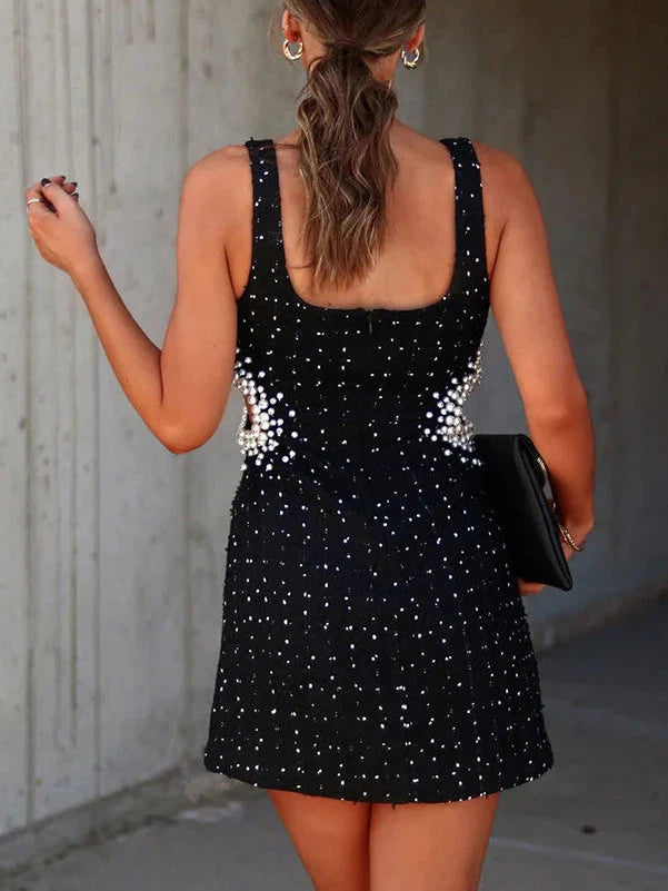 Tweed Pearl Beaded Cutout Short Dress