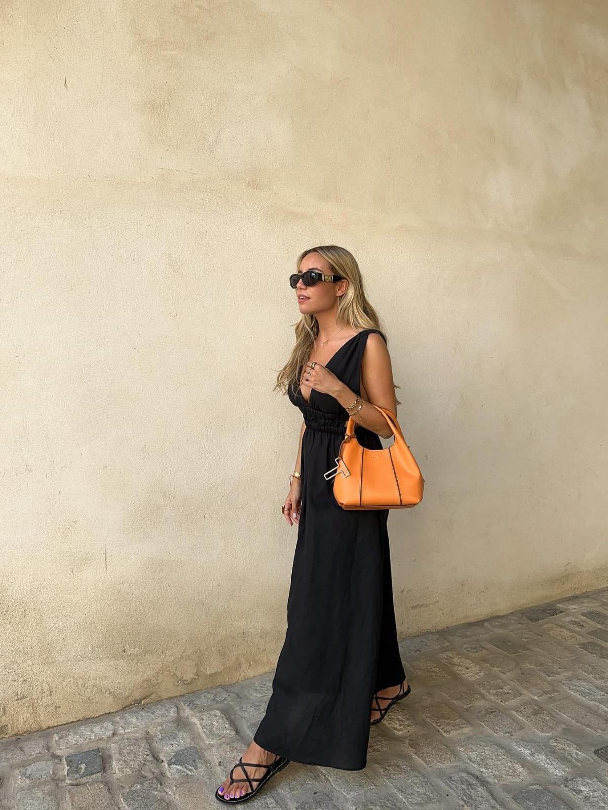 Black Linen Cutout V Neck Backless Dress