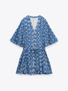 Blue Embroidered Short A Line Dress