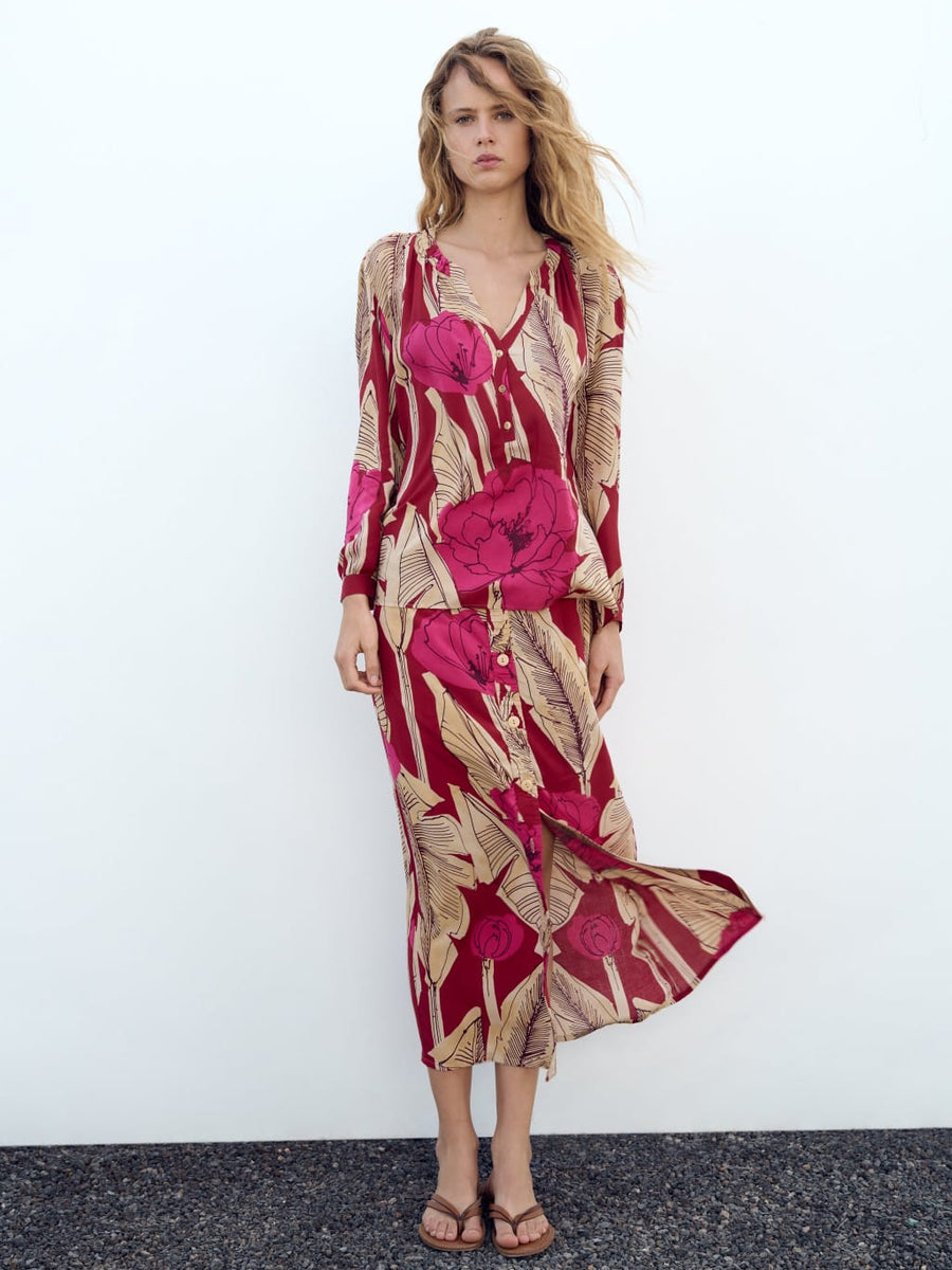 Floral Print Shirt & Skirt Coord Set