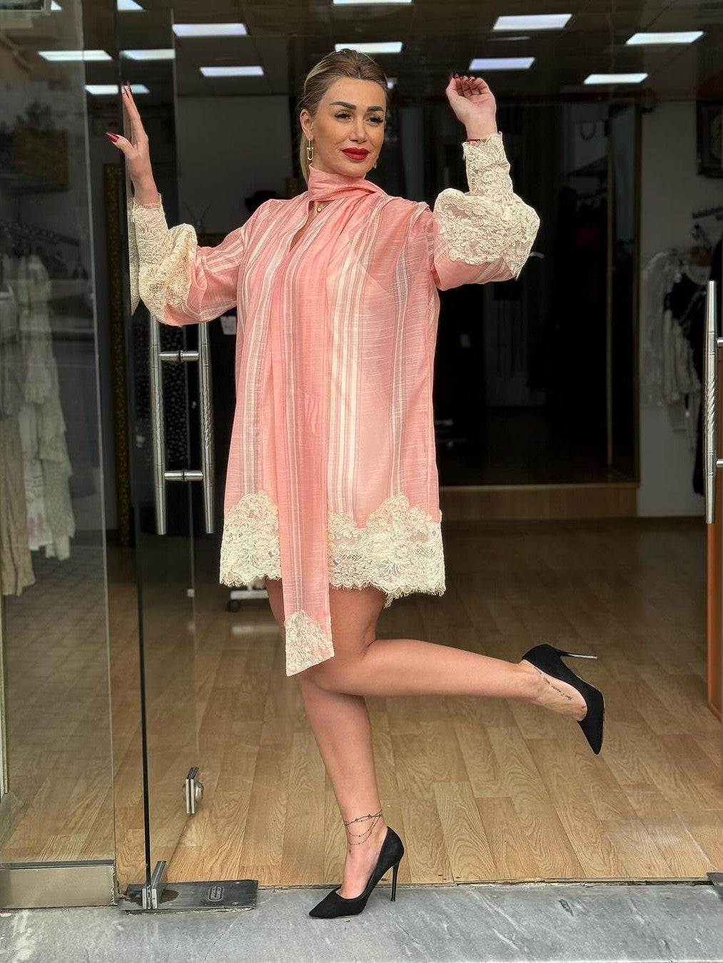 Balloon Sleeve Lace Mini Dress