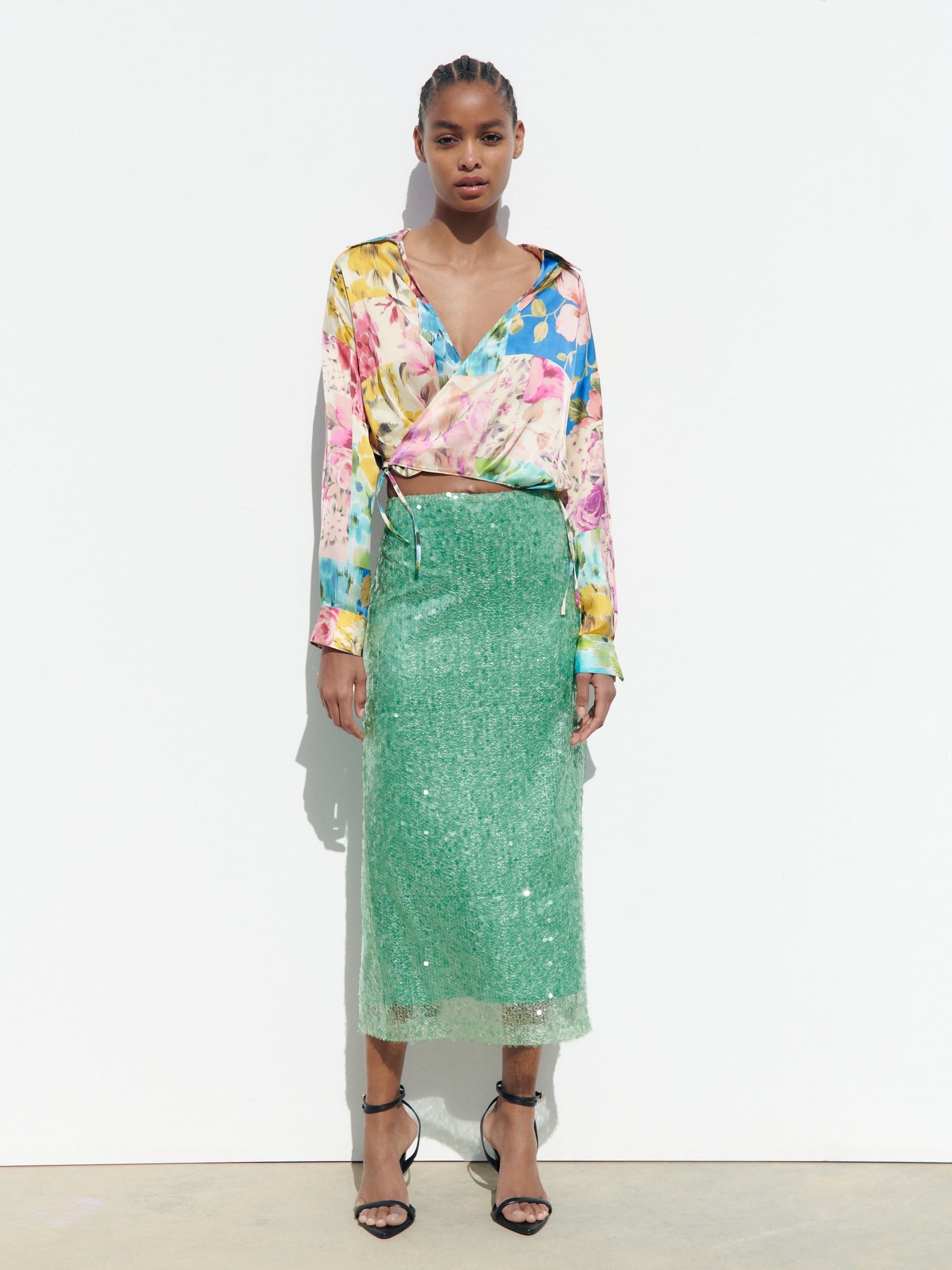 Floral Print Short V Neck Shirt Top