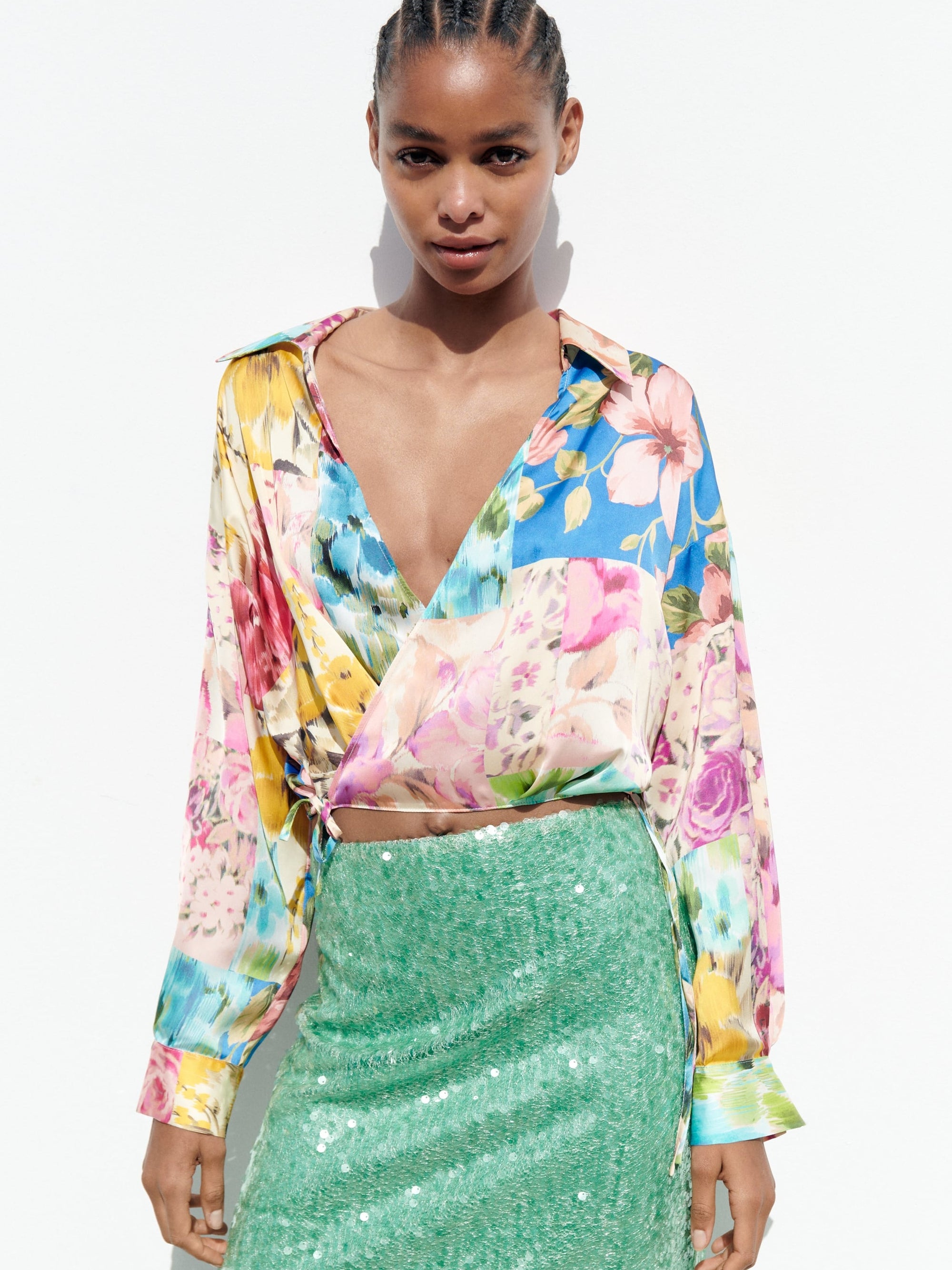 Floral Print Short V Neck Shirt Top