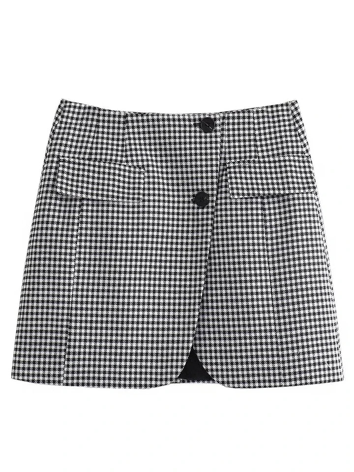 Black Gingham Print Crop Blazer & Skirt Coord Set