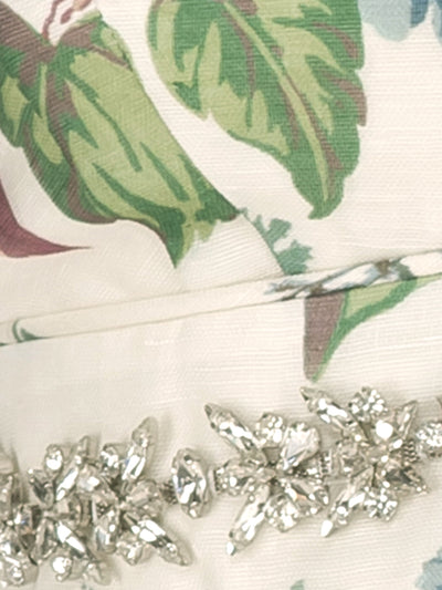 Floral Print Crystal Bralette & Ruffles Skirt Coord Set