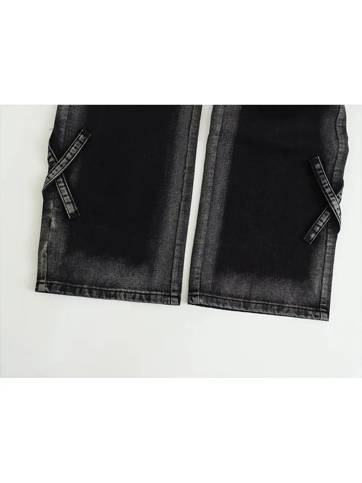 Carbon Black Fold Waist Denim Jeans