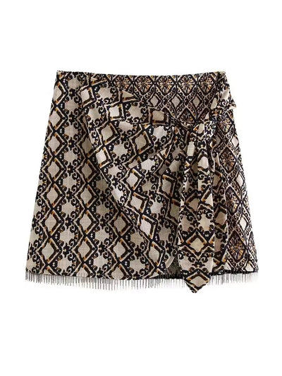 Geometric Print Short Wrap Skirt