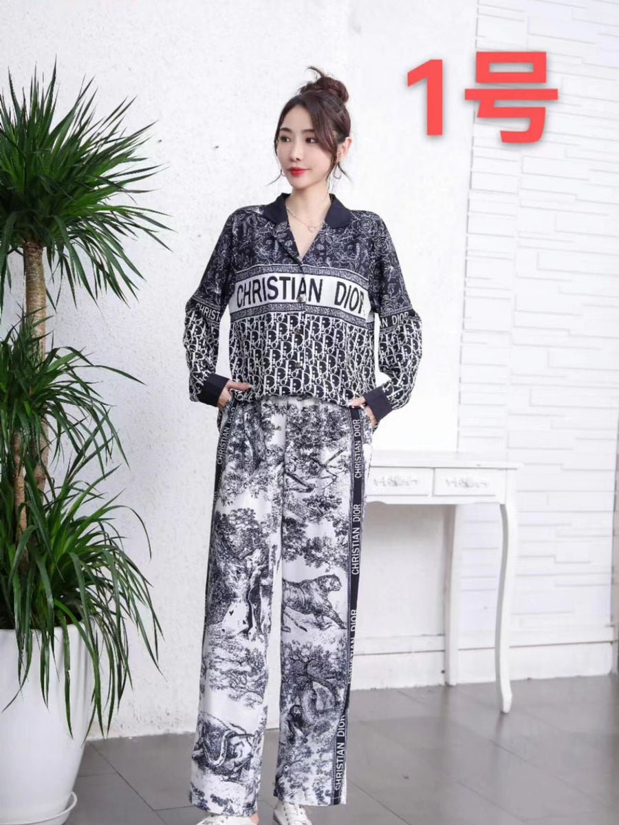 Print C D Shirt & Wide Leg Pants Coord Set