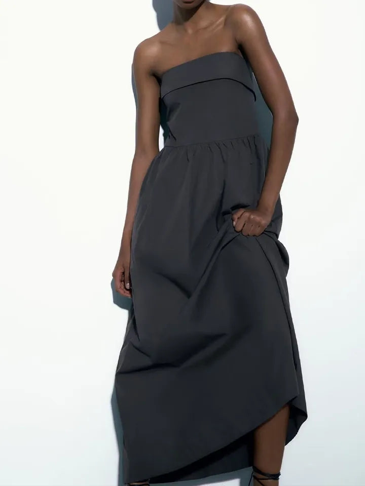 Black Casual Tube Maxi Dress