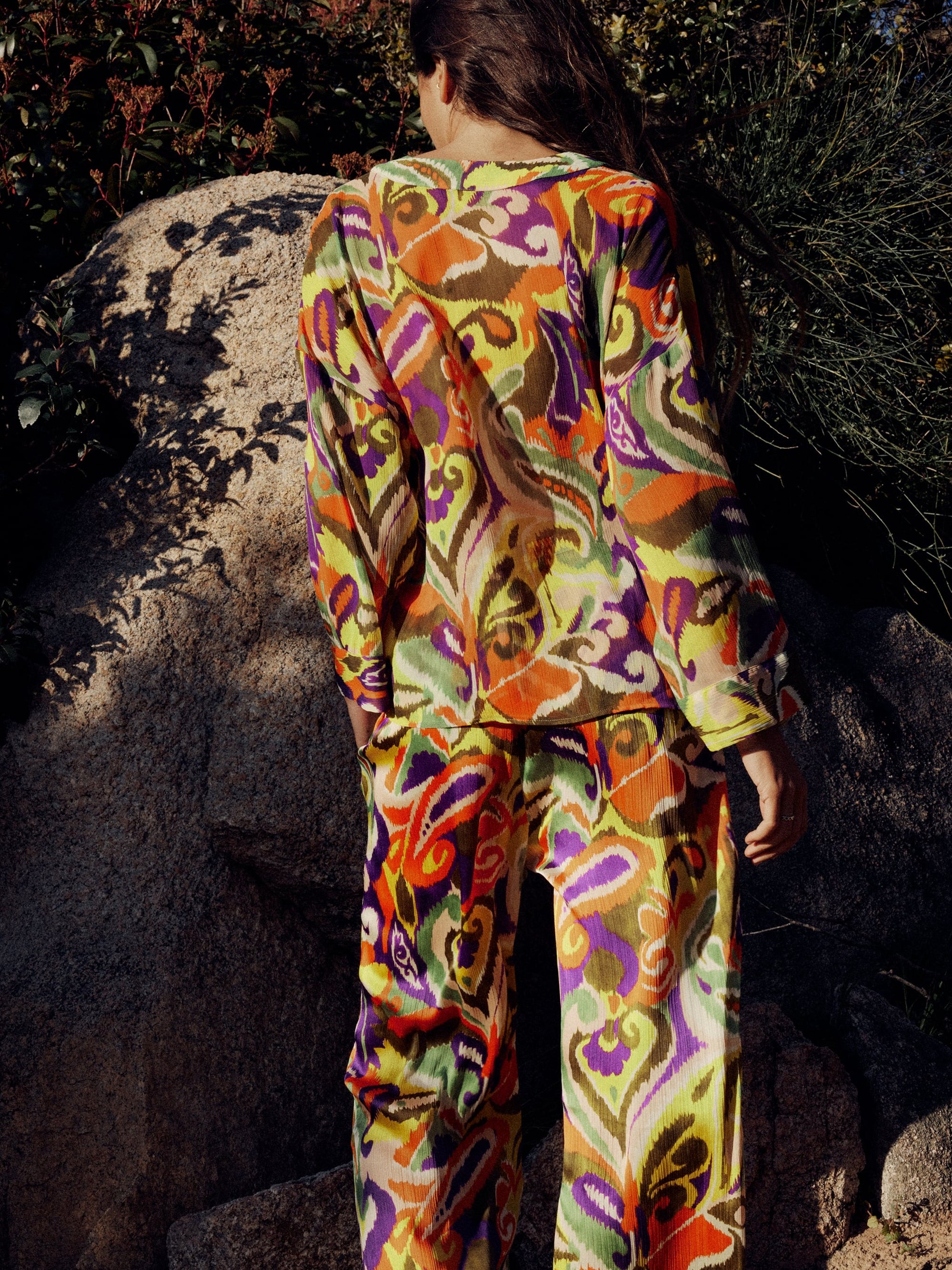 Abstract Print Shirt & Wide Leg Pants Coord Set
