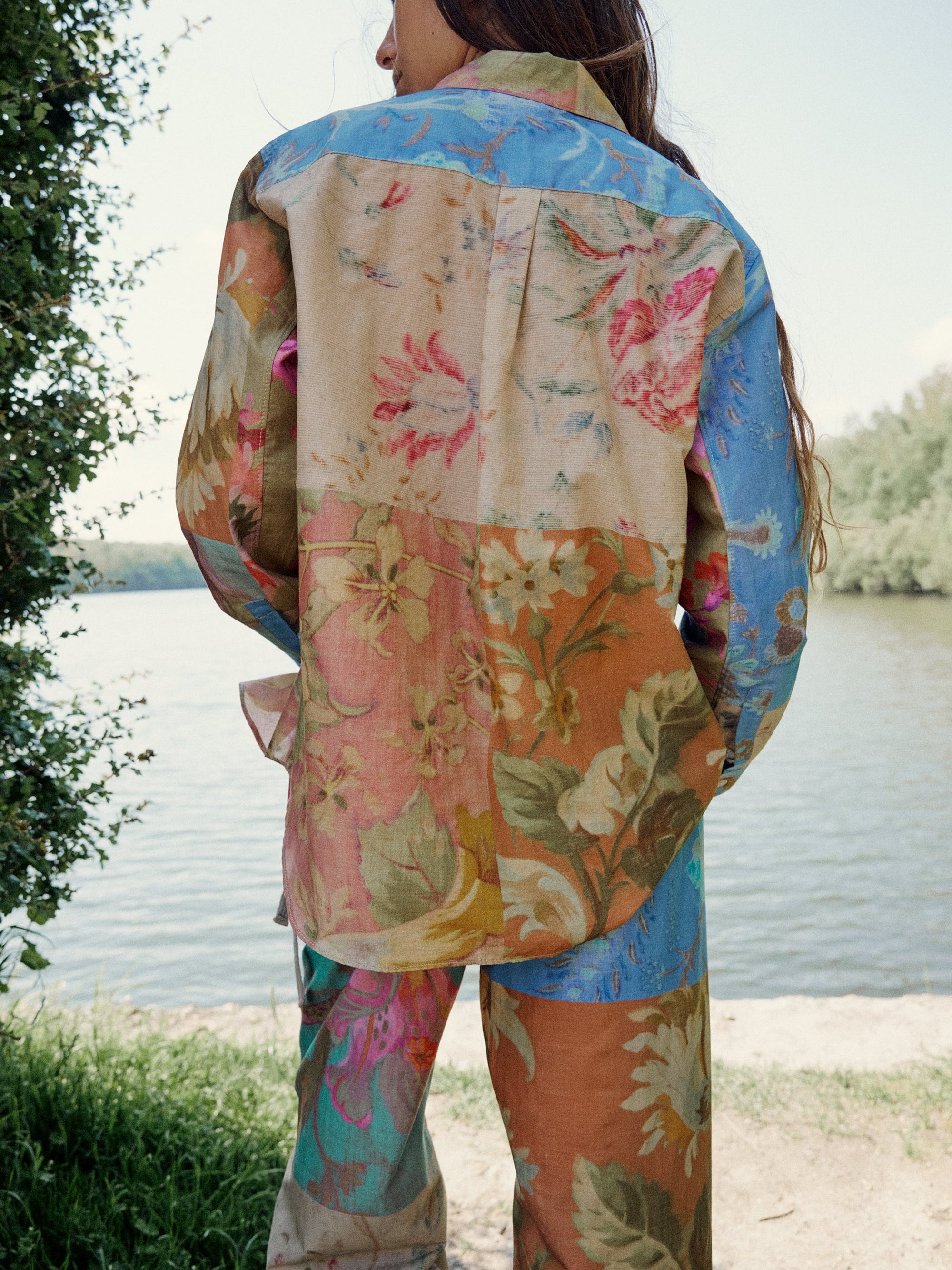 Abstract Print Shirt & Wide Leg Pants Coord Set