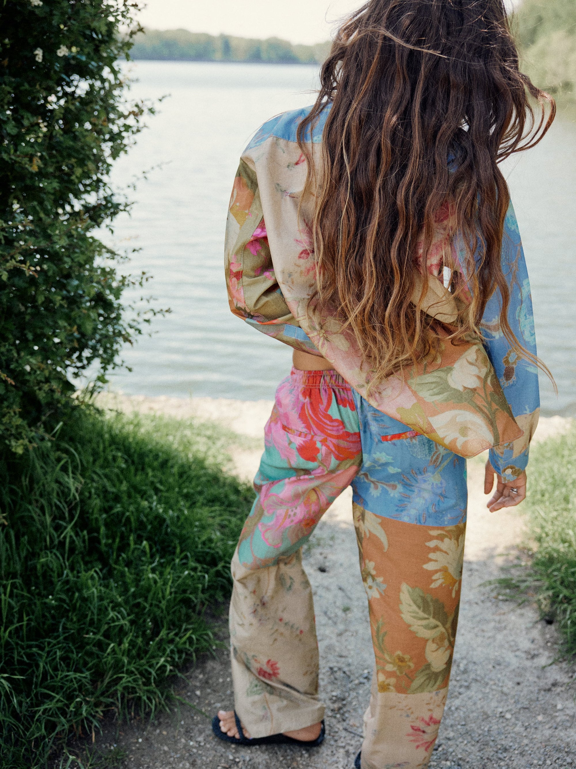 Abstract Print Shirt & Wide Leg Pants Coord Set