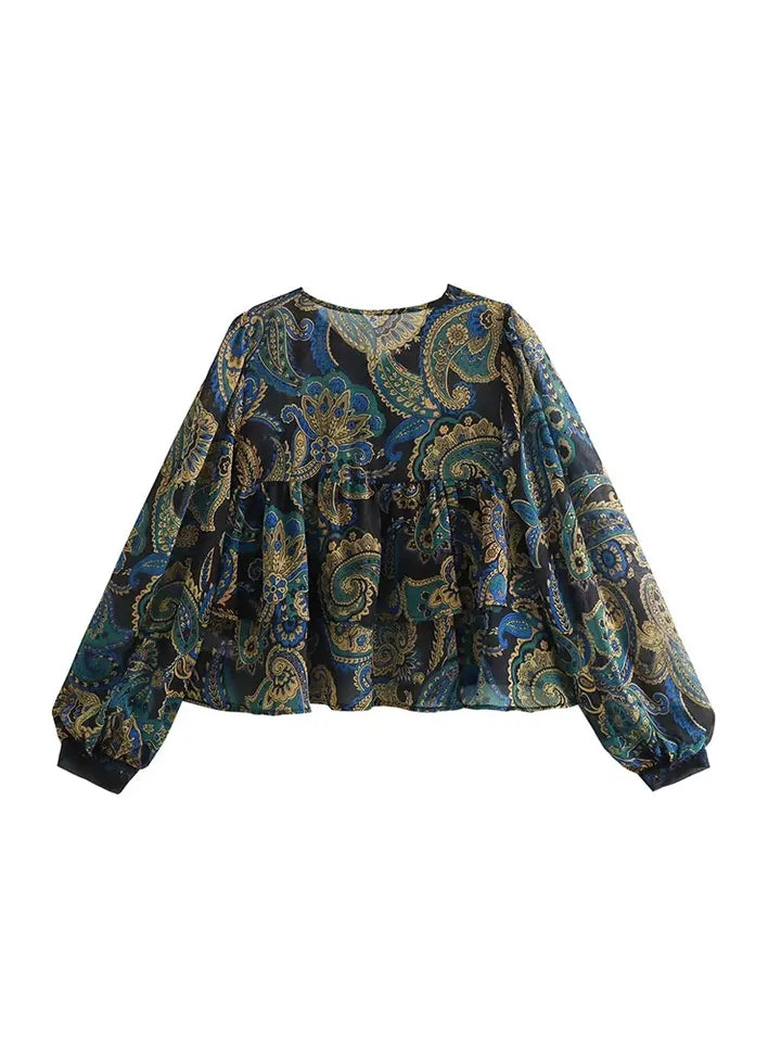 Floral Print Ruffle Blouse