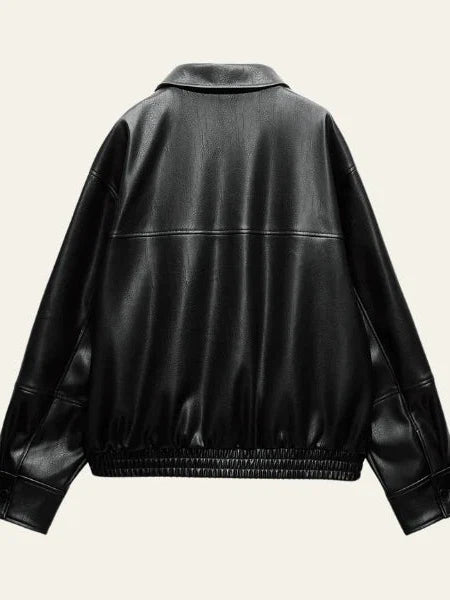 Faux Leather Collared Bomber Jackets
