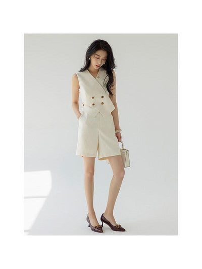 Striped Sleeveless Vest Coat and Shorts co‑ord set