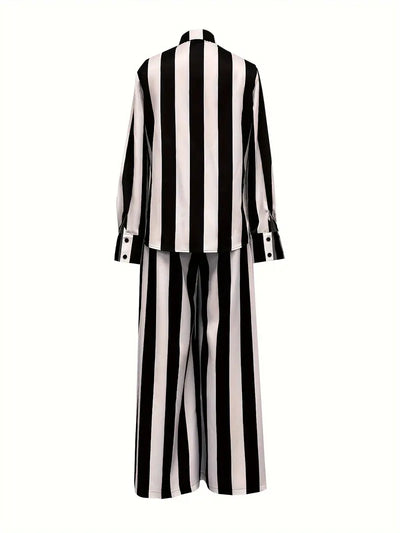 Black & White Monochrome Shirt & Pants Coord Set