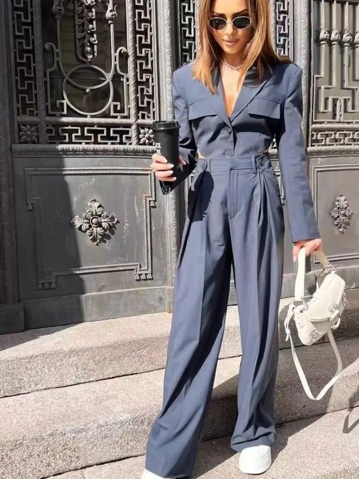 Bodysuit Style Blazer & Wide Leg Pants Coord Set