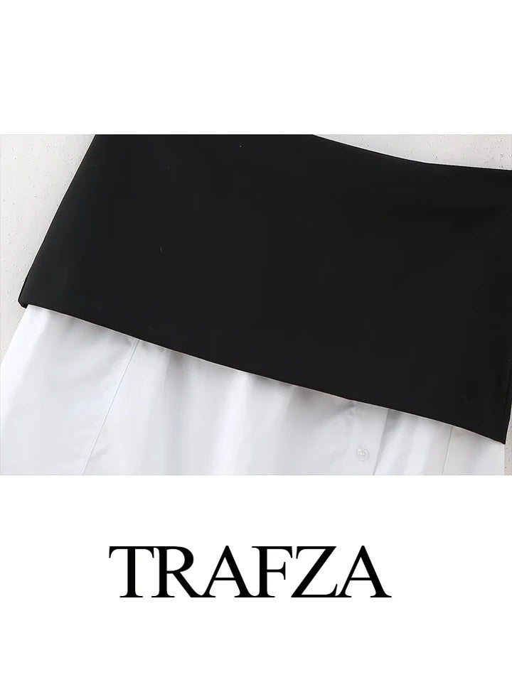 Black & White High Waist Zipper Long Skirt