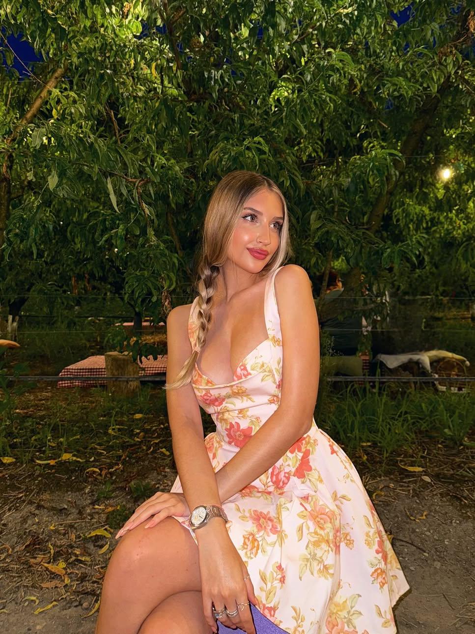 Floral Print Flare Short Irregular Neck Cinch Waist Dress