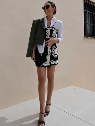 Embroidered Crop Top and Skirt Coord Set