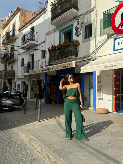 Pleated Tube Top & Wide Leg Pant Coord Set