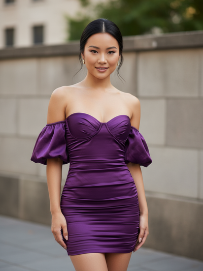 Off Shoulder Ruched Bodycon Dress