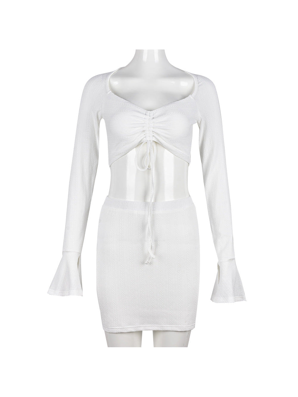 Knitted Bell Sleeve Bandeau Top & Hip Skirt Set