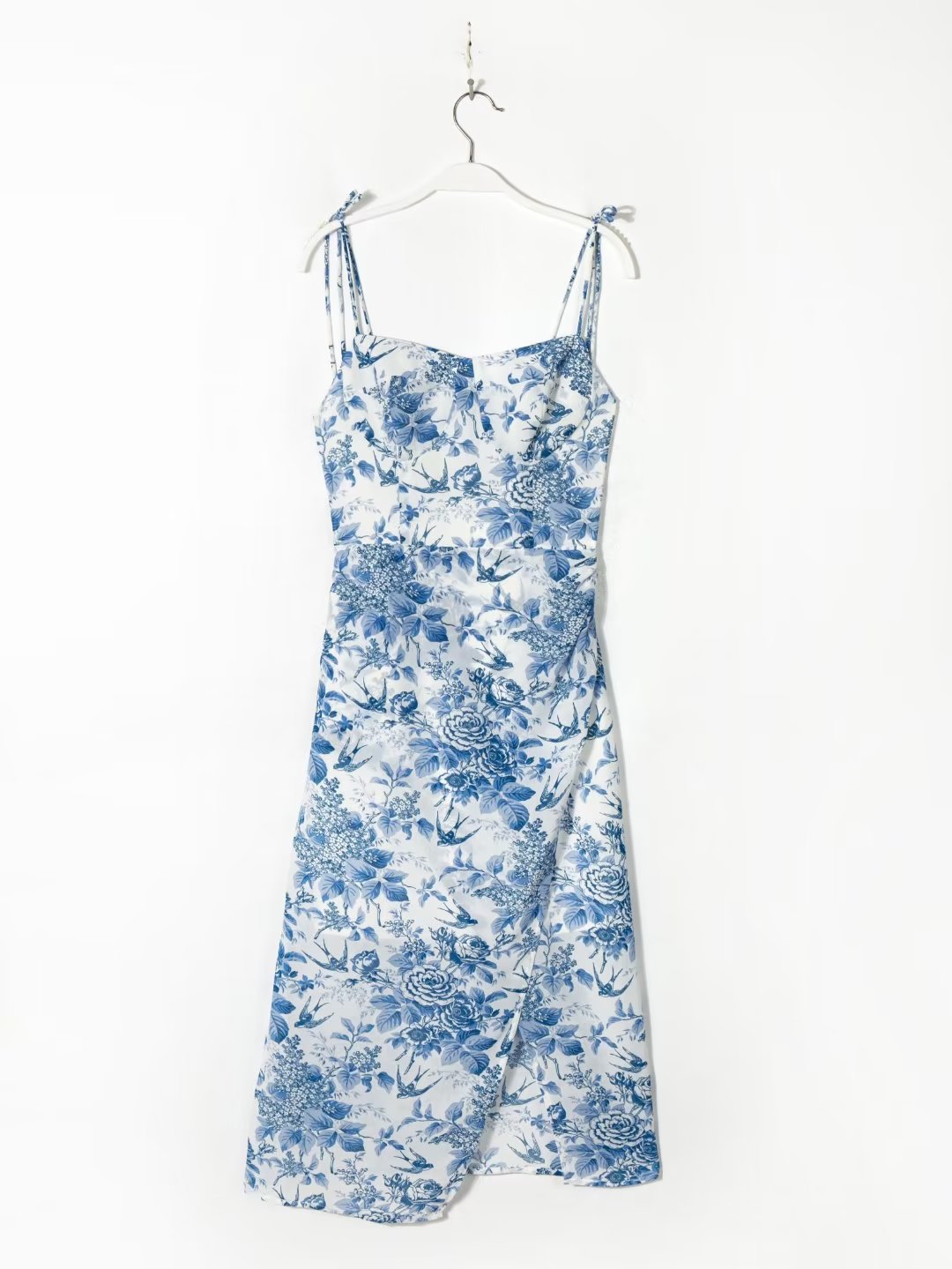 Lace up Floral Printed A line Split Midi Dress