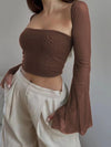 Brown Bandeau Mesh Two Piece Long Sleeve Tube Top