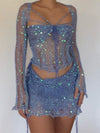 Mesh Sequins Lace up Tube Top & Mini Skirt Coord Set