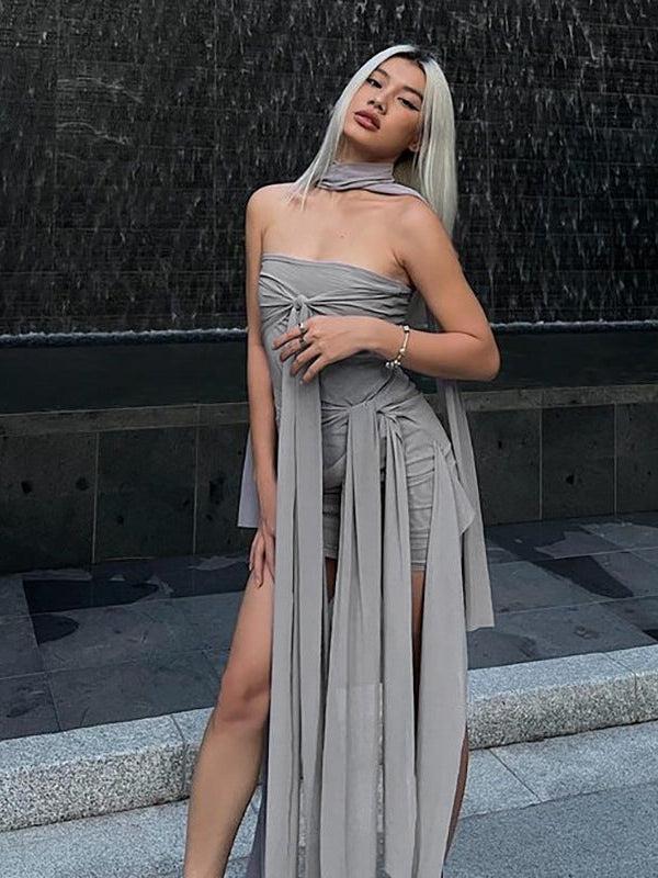 Draped Tube Bandeau Sheath Dress