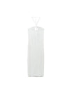 Halterneck Backless White Hollowout Ribbed Dress