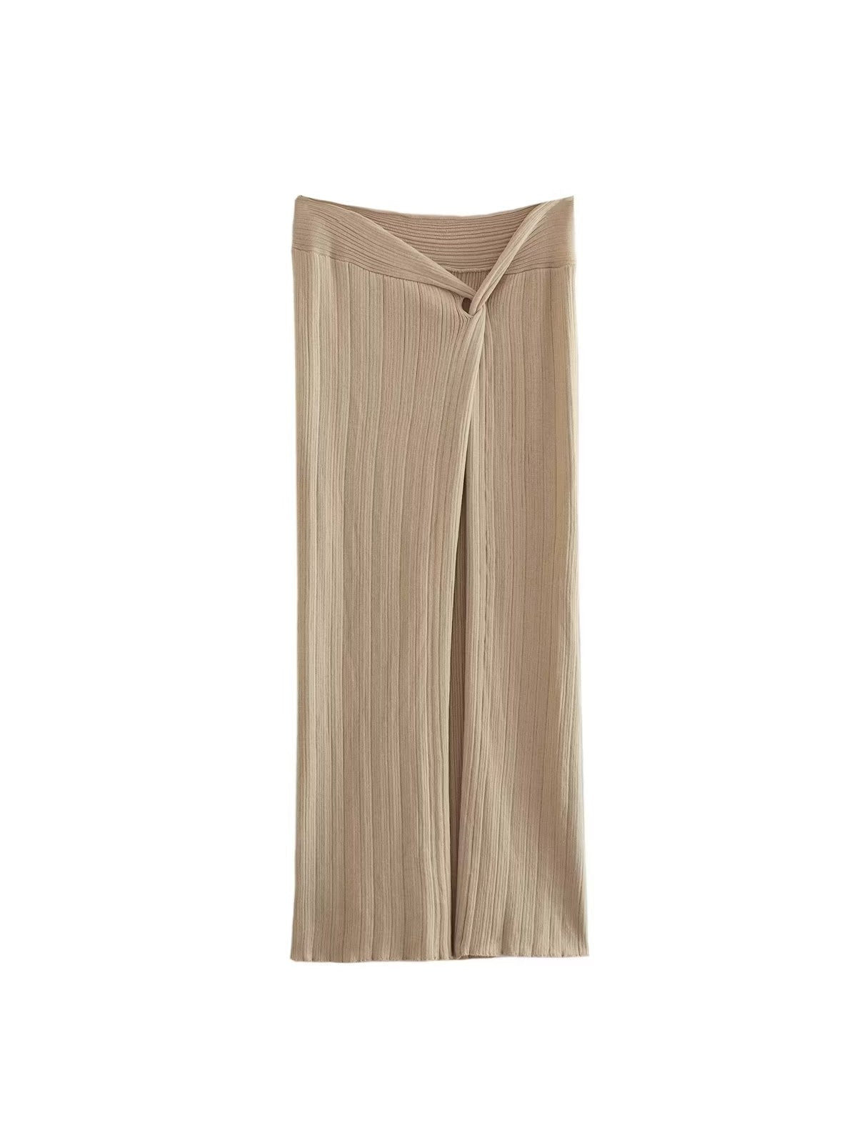 Khaki Halterneck Top & Asymmetric Knitting Skirt Set