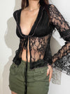 V Neck Tied Slim Fit Lace Hollow Top