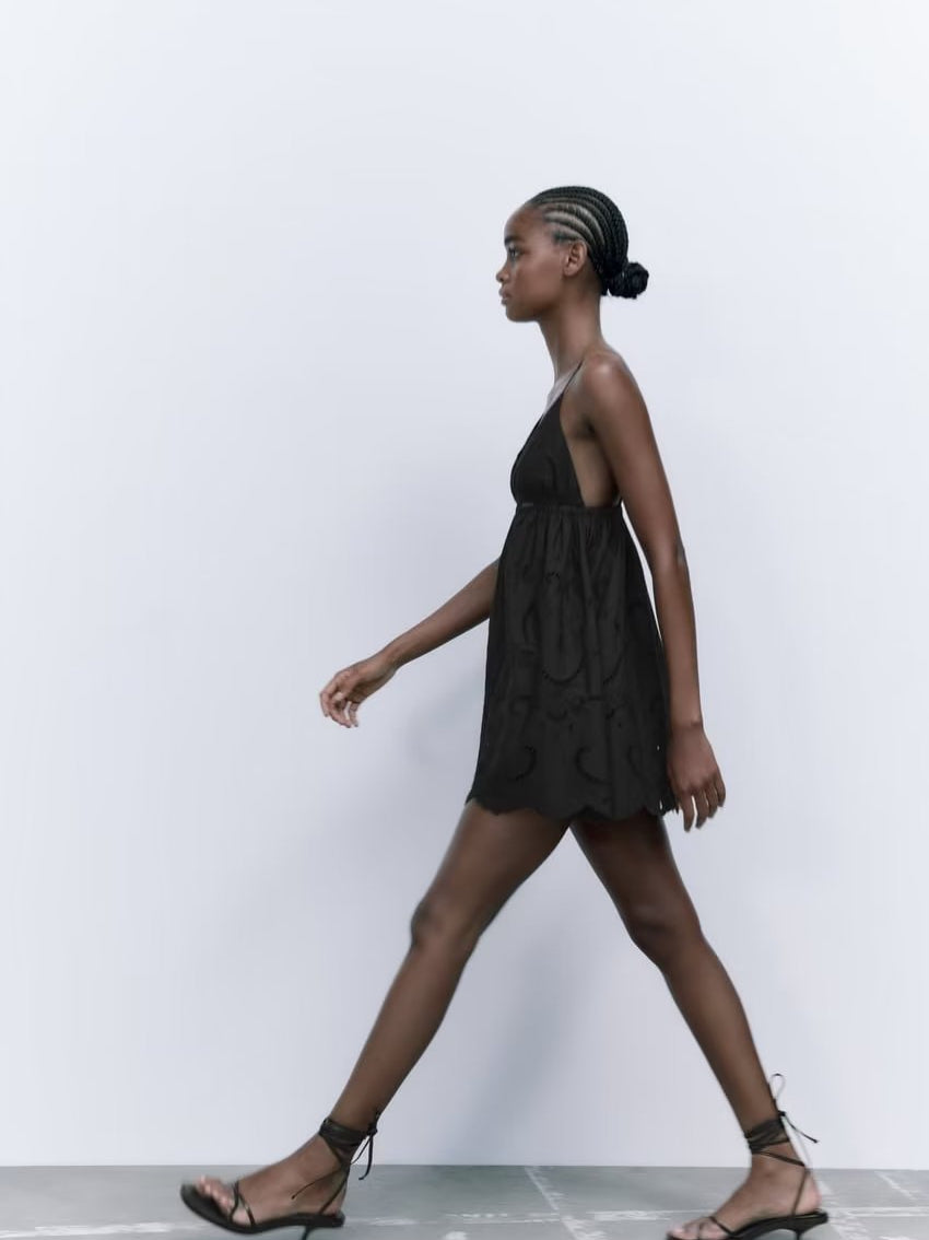 Black Hollow Out Short Cami Dress