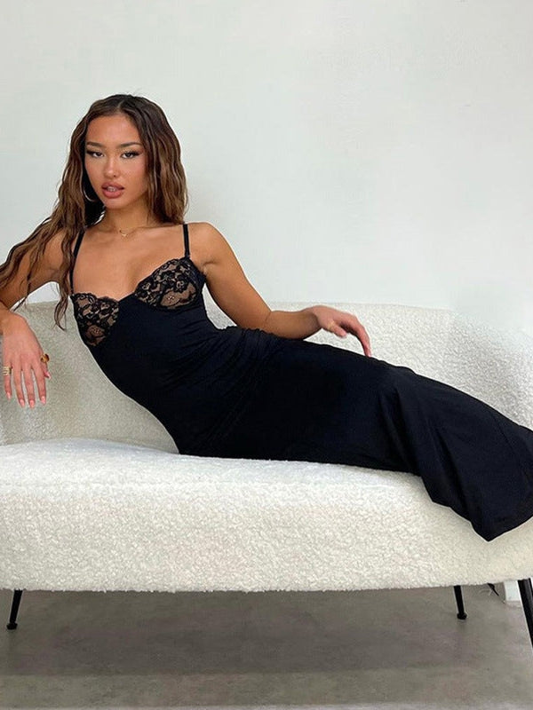 Spaghetti Strap Lace Cup Maxi Dress