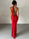 One Shoulder Backless Ruched Maxi Dress