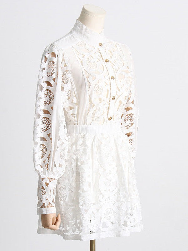 French Crochet Shirt Top & Shorts Coord Set