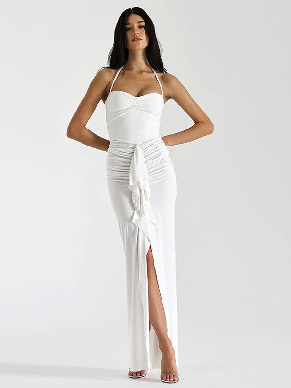 Halter Neck Tube Pleated Split Dress