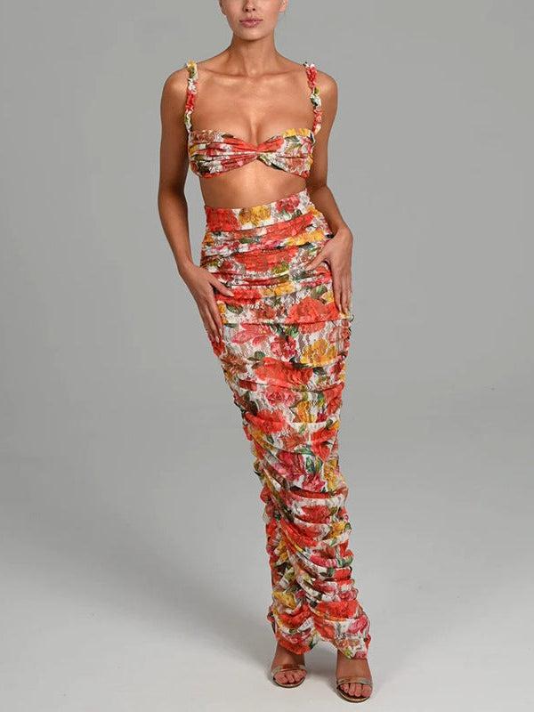Floral Print Bralette Crop Top & Skirt Coord Set