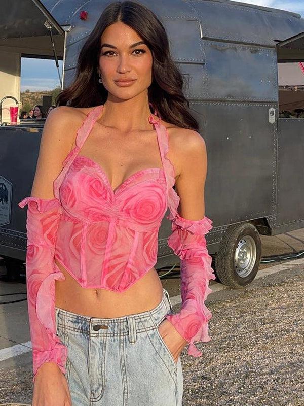 Halterneck Floral Print Corset Top