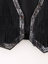 Tassel Fringe Velvet Waist Coat Vest Mini Skirt Set