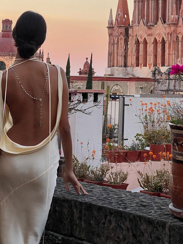 Cowl Neck Backless Fishtail Gown Dress