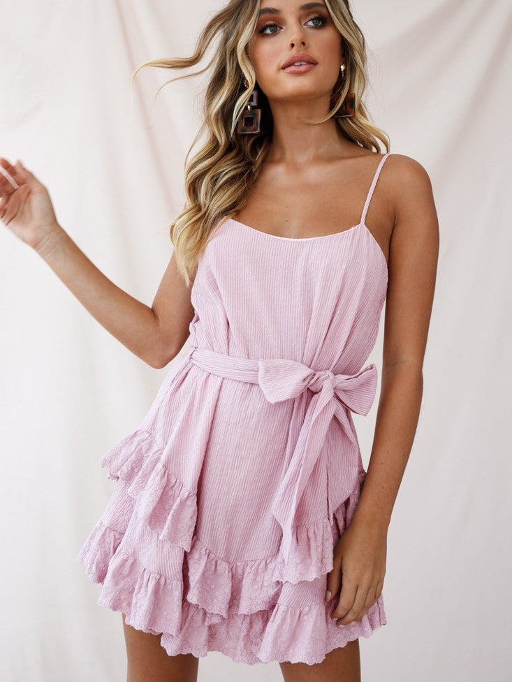 Spaghetti Strap Ruffle A Line Skater Dress